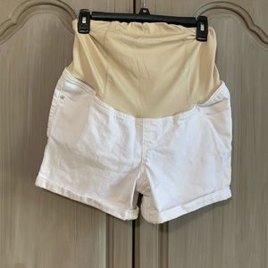 Isabel Maternity White Jean Midi Shorts Size 4
